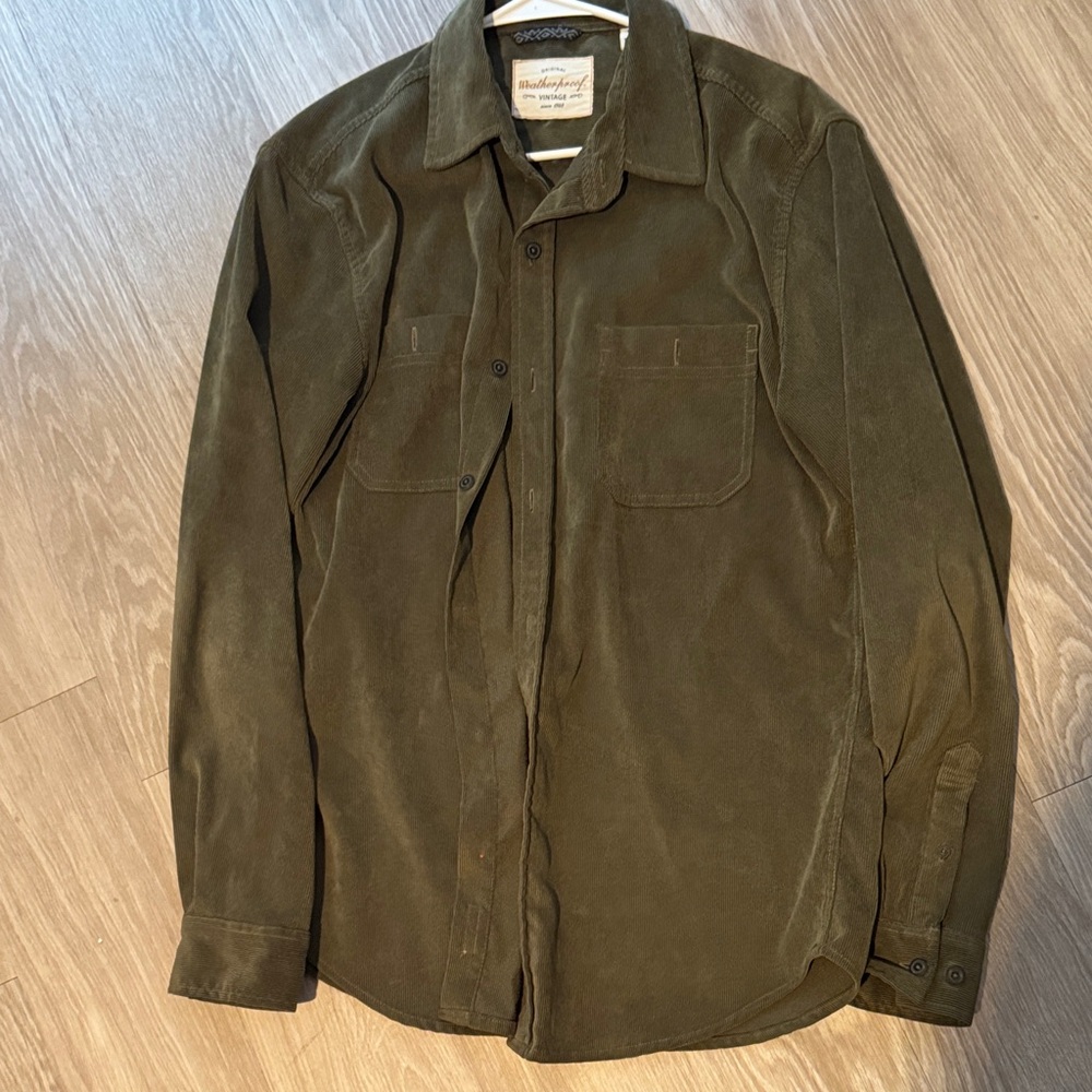 🌲🧥 Weatherproof Vintage Olive Corduroy Button-Up Shirt Jacket 🧥🌲